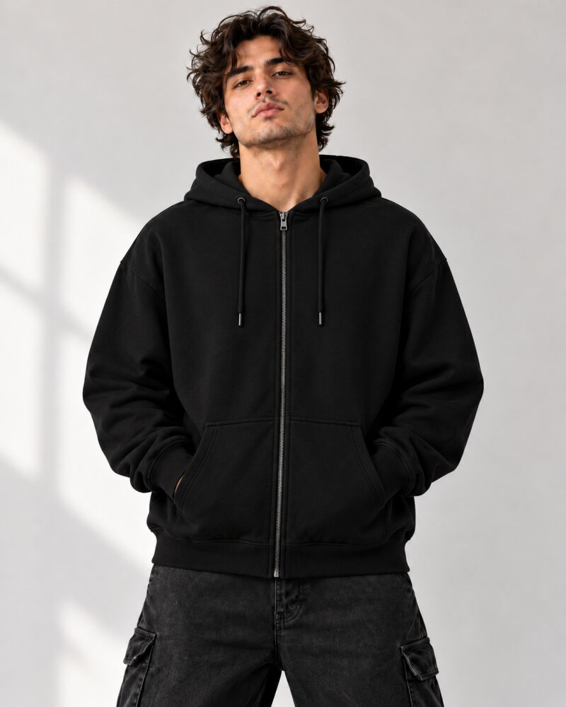 Oh Wow Black Zipper Hoodie - Haubett India product image