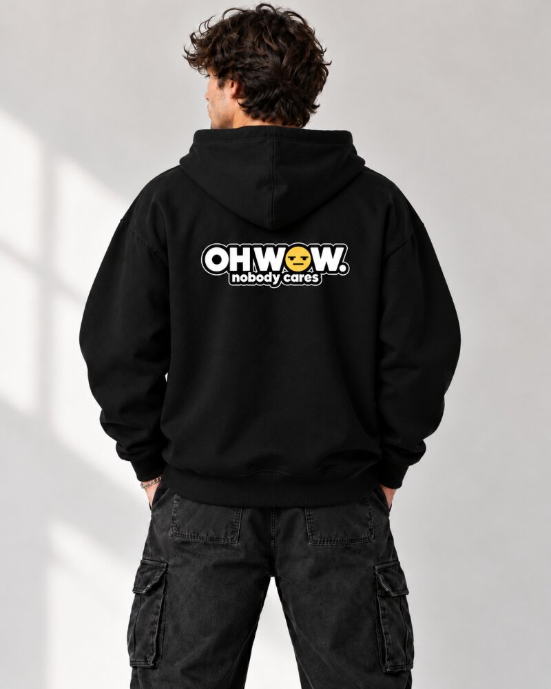 Oh Wow Black Zipper Hoodie - Haubett India product image