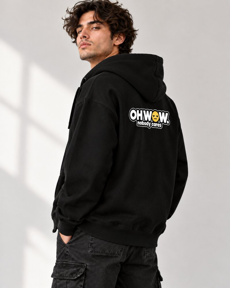 Oh Wow Black Zipper Hoodie - Haubett India product image