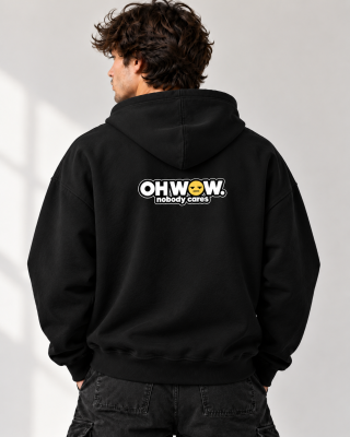 Oh Wow Black Zipper Hoodie - Haubett India product image