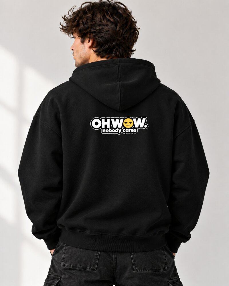 Oh Wow Black Zipper Hoodie - Haubett India product image