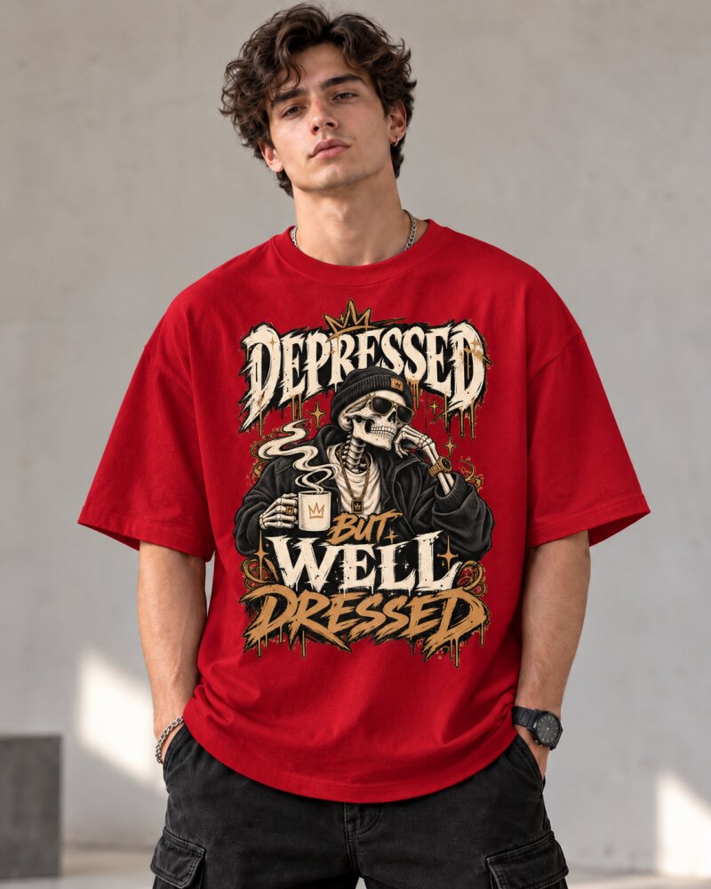 Well Dressed Red Oversized T-Shirt - Haubett India product image