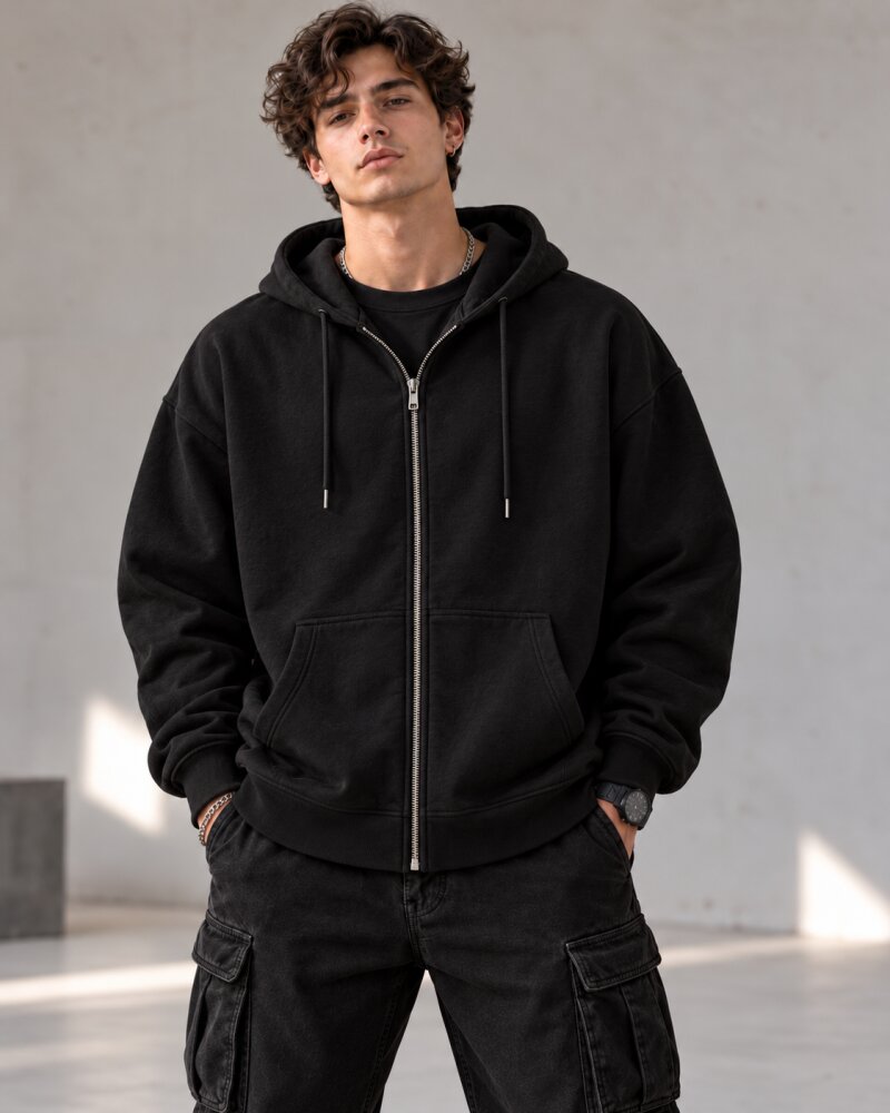 Well Dressed Black Zipper Hoodie - Haubett India product image