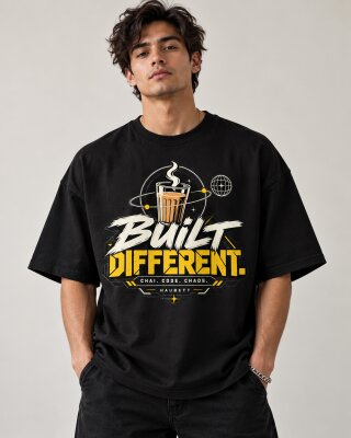Built Different Black Oversized T-Shirt - Haubett India product image