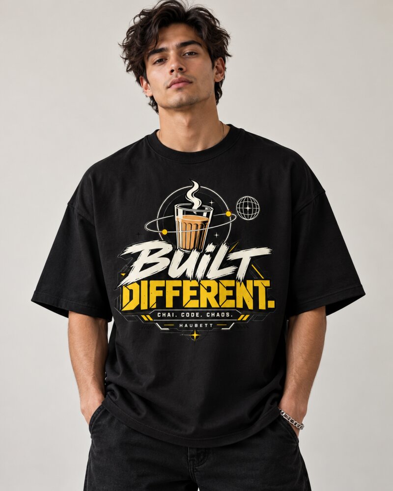 Built Different Black Oversized T-Shirt - Haubett India product image