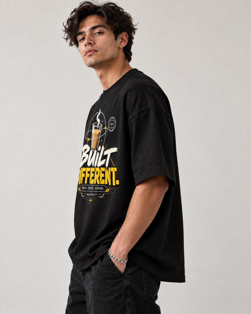 Built Different Black Oversized T-Shirt - Haubett India product image