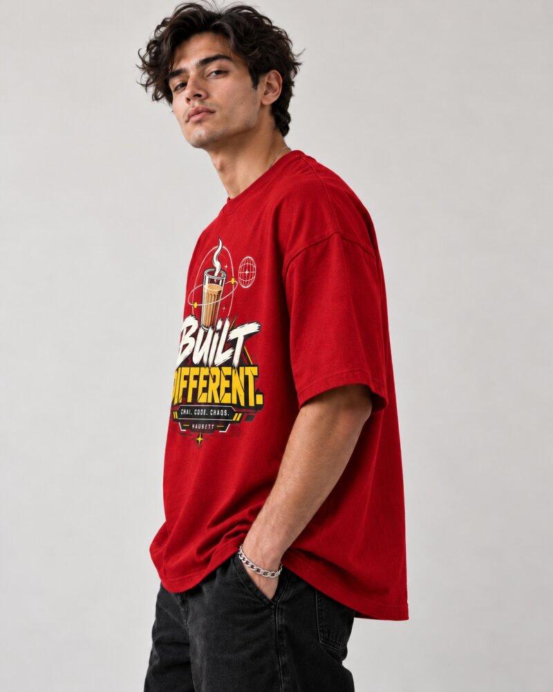 Built Different Red Oversized T-Shirt - Haubett India product image