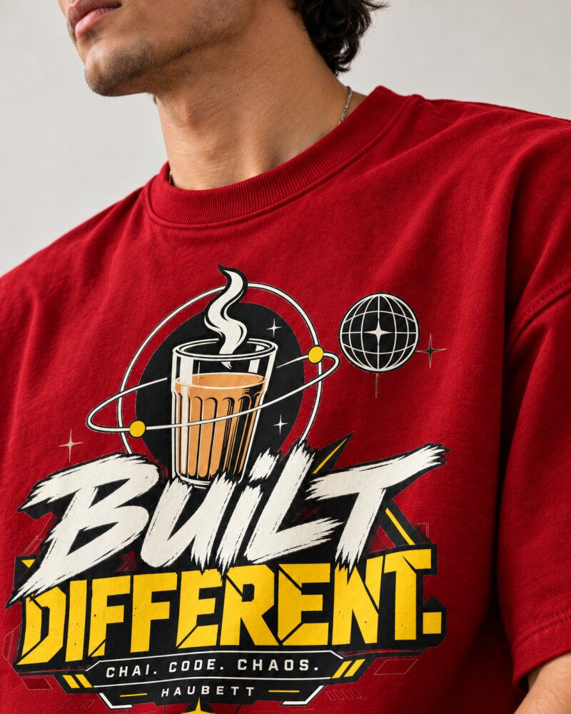 Built Different Red Oversized T-Shirt - Haubett India product image