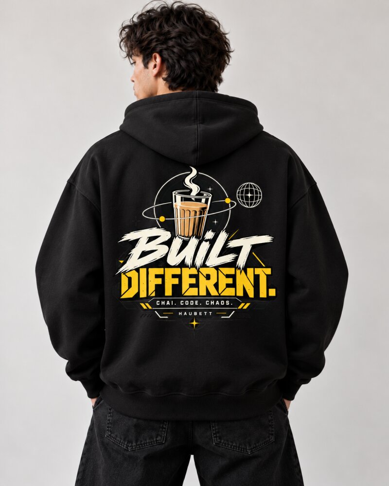 Built Different Black Zipper Hoodie - Haubett India product image