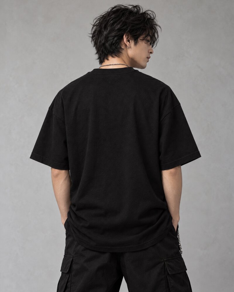 Crimson Sun Ronin Warrior Black Oversized T-Shirt - Haubett India product image