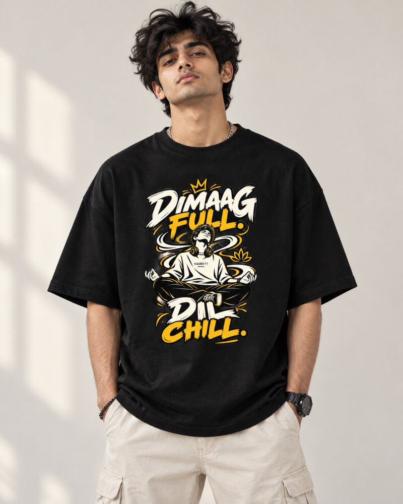 Dimag Khali Black Oversized T-Shirt - Haubett India product image