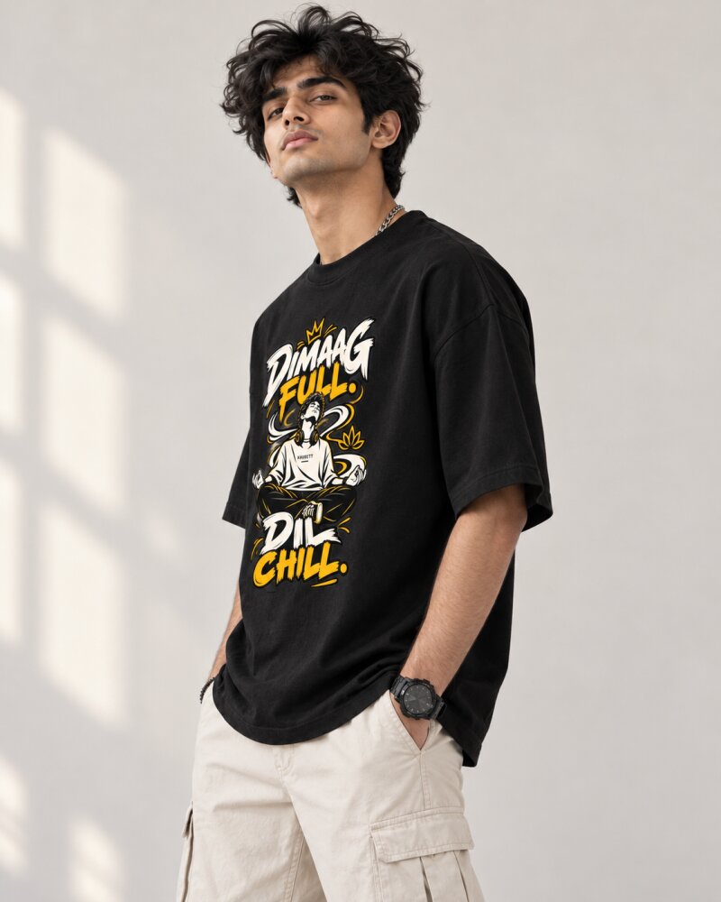 Dimag Khali Black Oversized T-Shirt - Haubett India product image