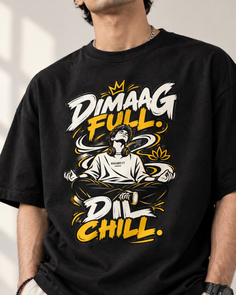 Dimag Khali Black Oversized T-Shirt - Haubett India product image