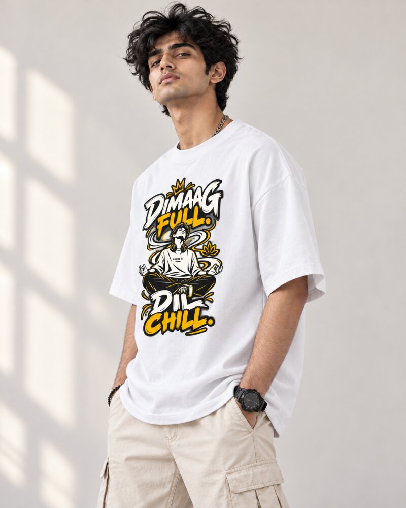 Dimag Khali White Oversized T-Shirt - Haubett India product image