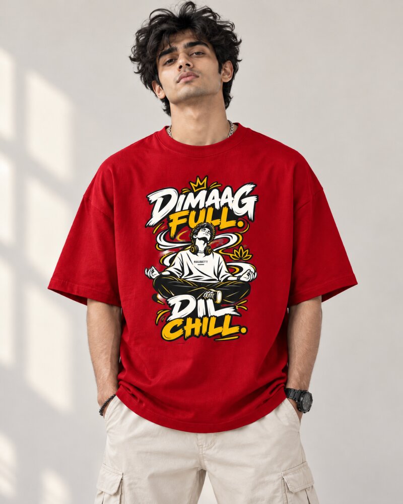 Dimag Khali Red Oversized T-Shirt - Haubett India product image