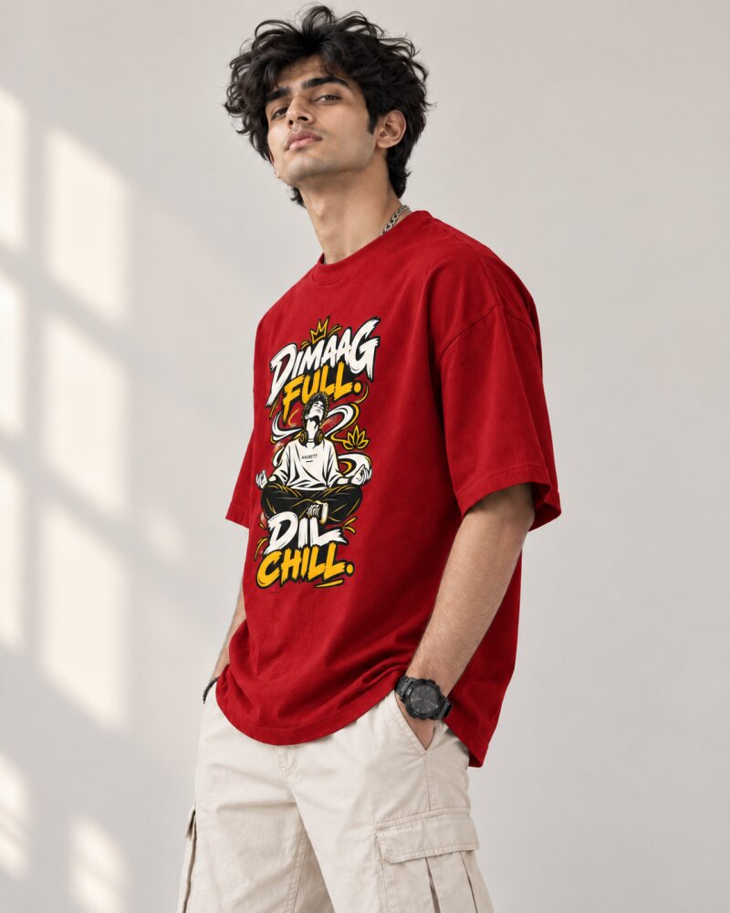 Dimag Khali Red Oversized T-Shirt - Haubett India product image