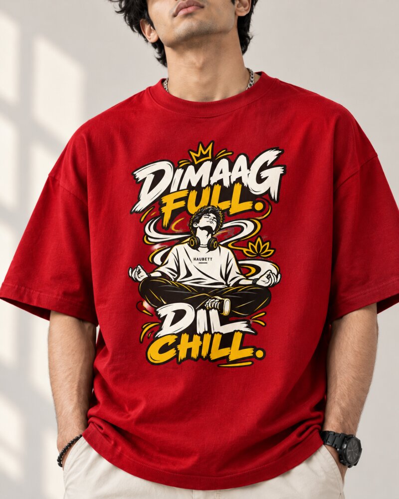 Dimag Khali Red Oversized T-Shirt - Haubett India product image