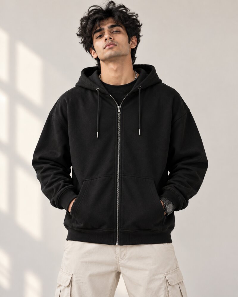 Dimag Khali Black Zipper Hoodie - Haubett India product image