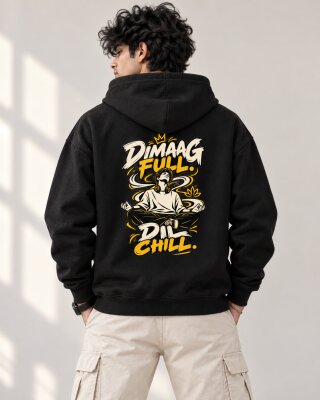 Dimag Khali Black Zipper Hoodie - Haubett India product image