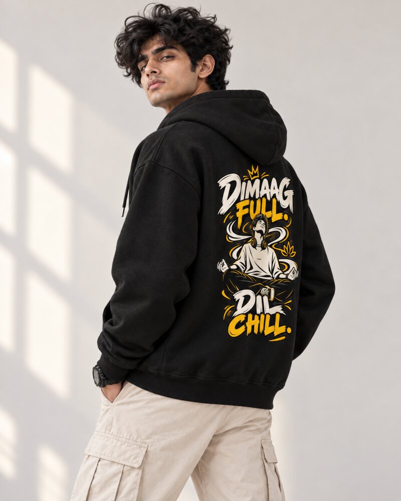 Dimag Khali Black Zipper Hoodie - Haubett India product image