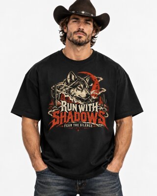 Run With Shadows Black Oversized T-Shirt - Haubett India product image