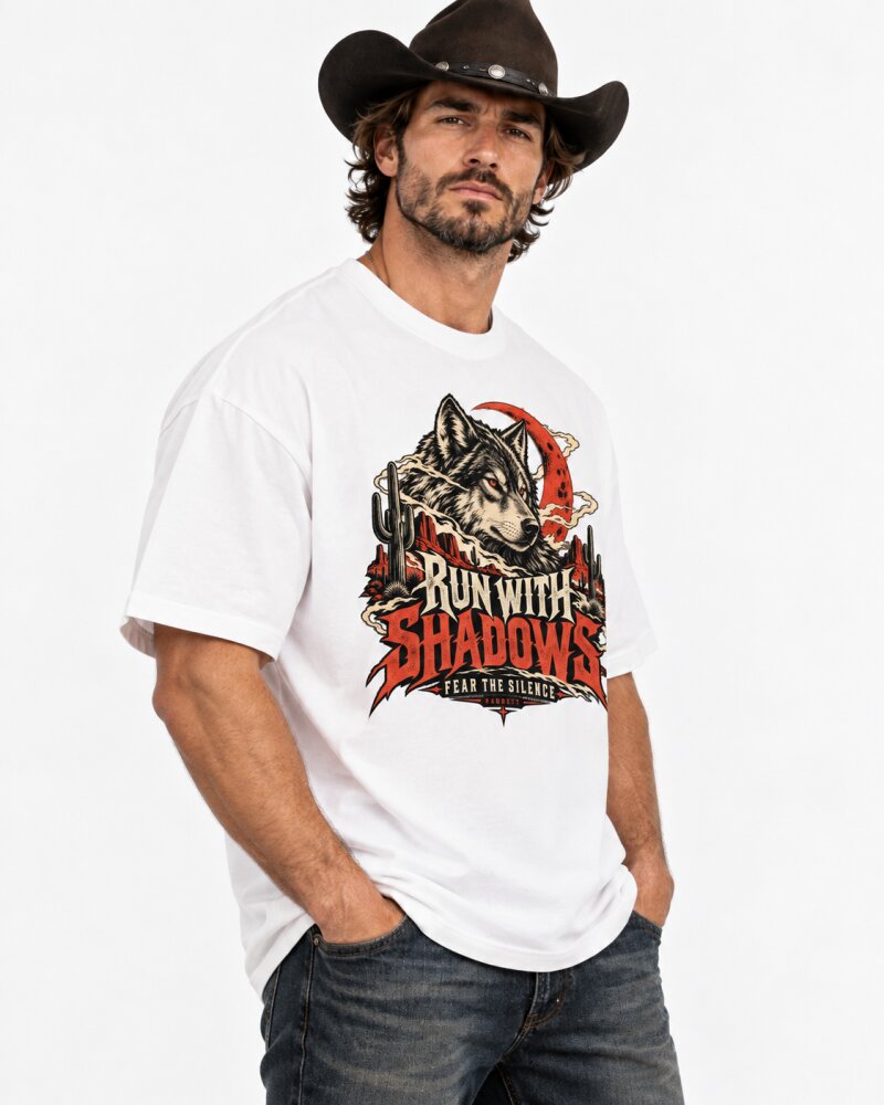 Run With Shadows White Oversized T-Shirt - Haubett India product image