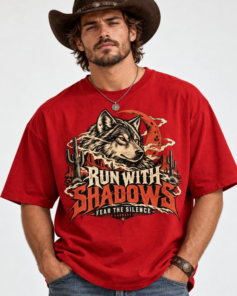 Run With Shadows Red Oversized T-Shirt - Haubett India product image