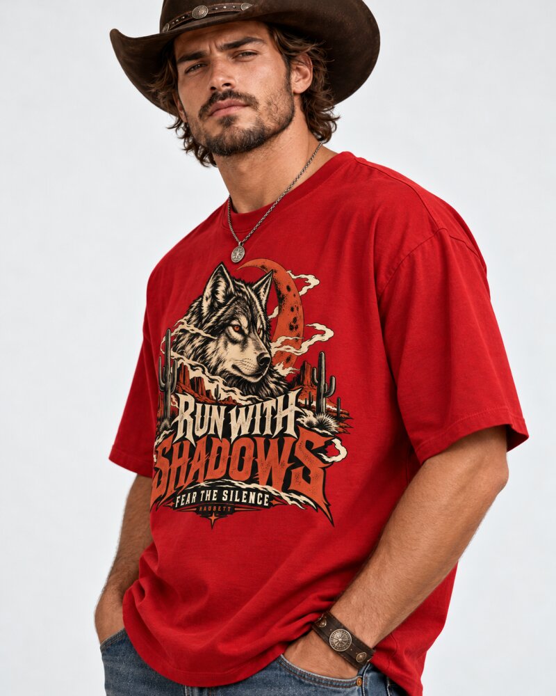 Run With Shadows Red Oversized T-Shirt - Haubett India product image