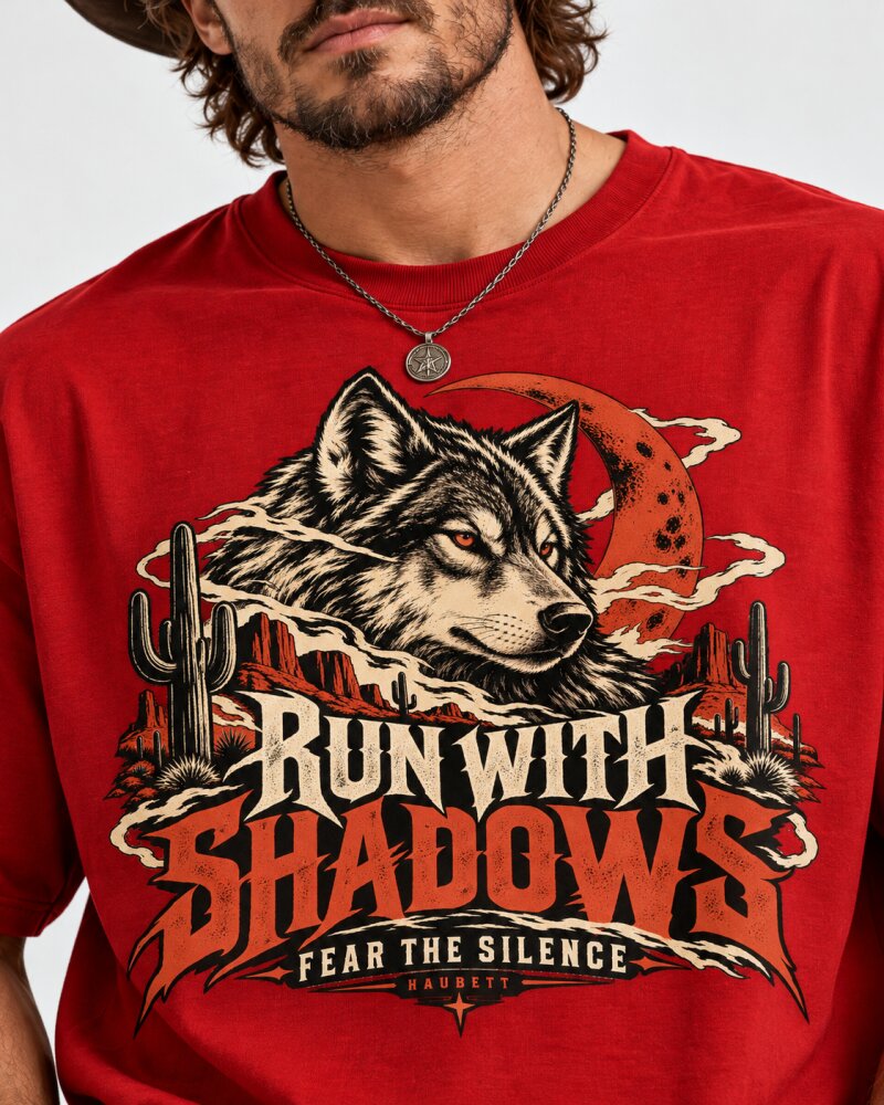Run With Shadows Red Oversized T-Shirt - Haubett India product image