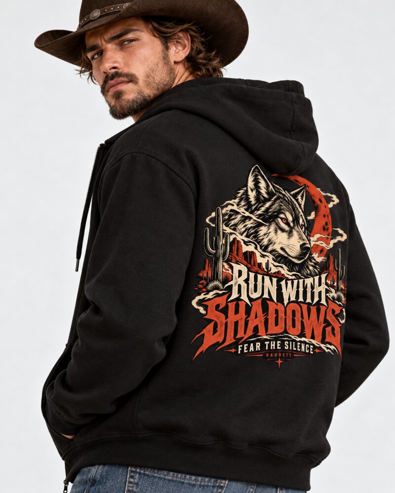 Run With Shadows Black Zipper Hoodie - Haubett India product image