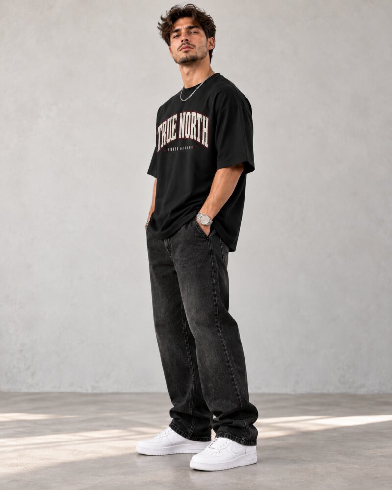 True North Black Oversized T-Shirt - Haubett India product image