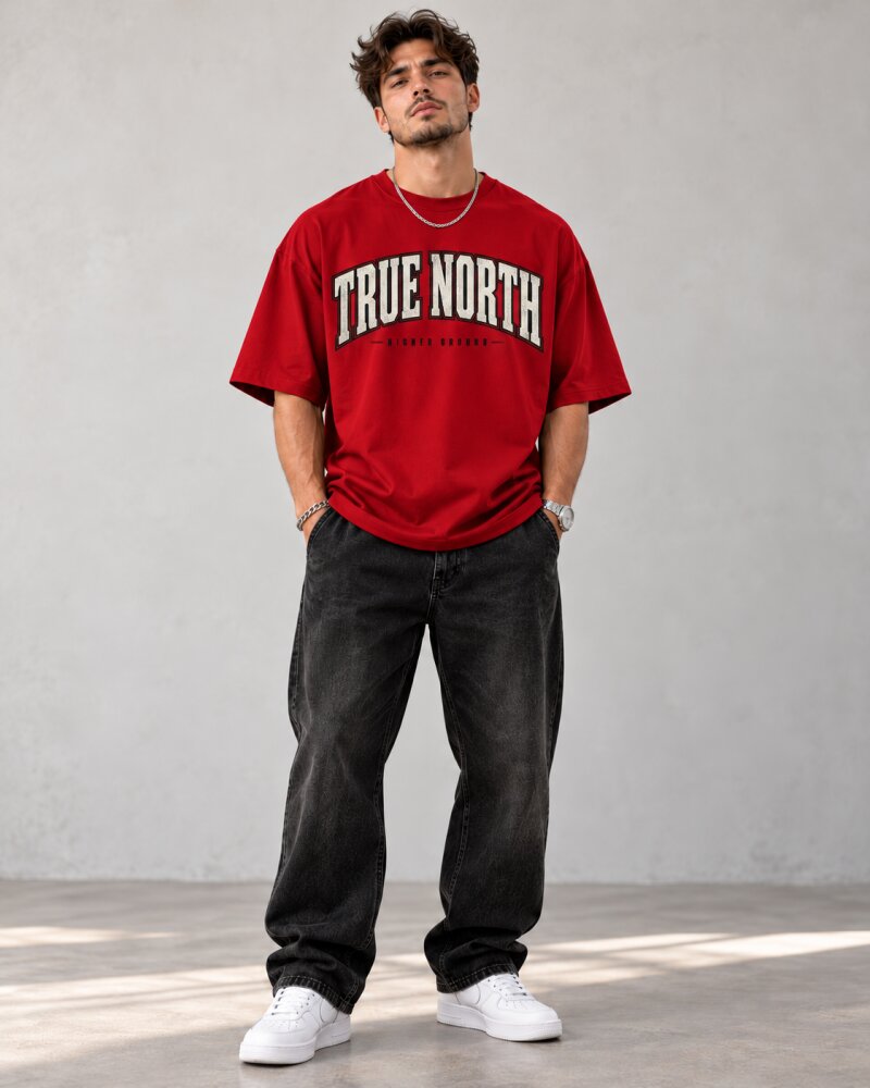 True North Red Oversized T-Shirt - Haubett India product image