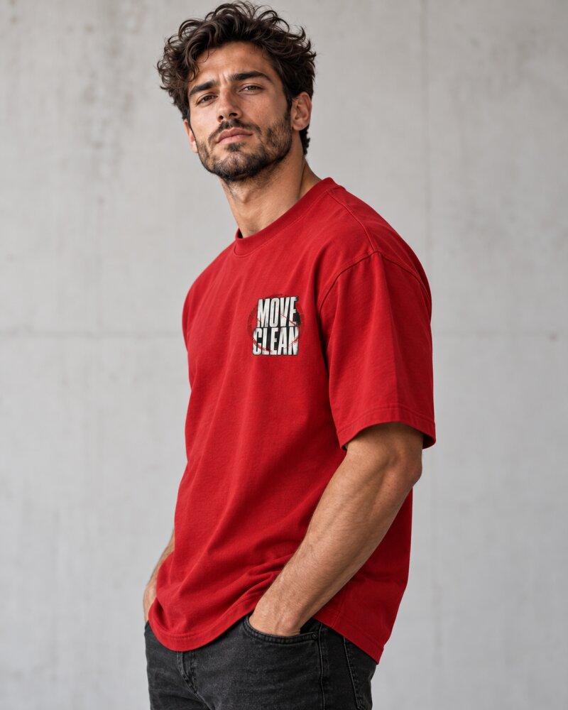Move Clean Red Oversized T-Shirt - Haubett India product image