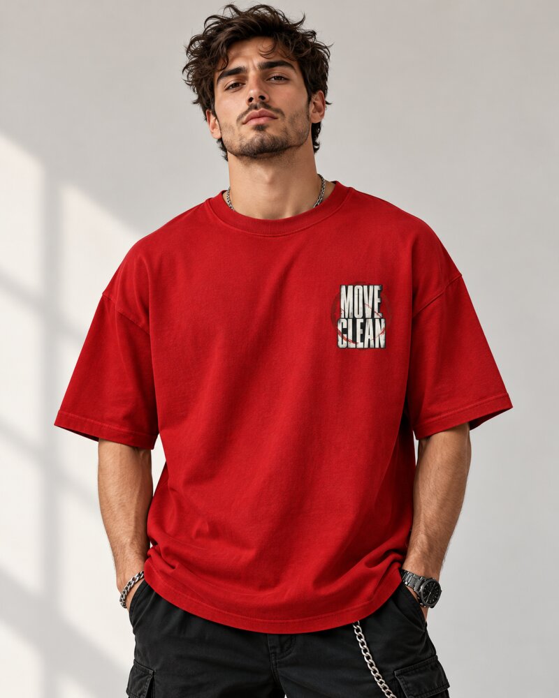 Move Clean Red Oversized T-Shirt - Haubett India product image