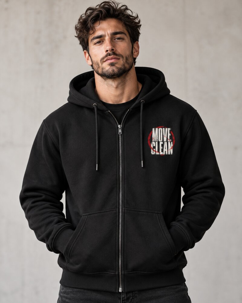 Move Clean Black Zipper Hoodie - Haubett India product image