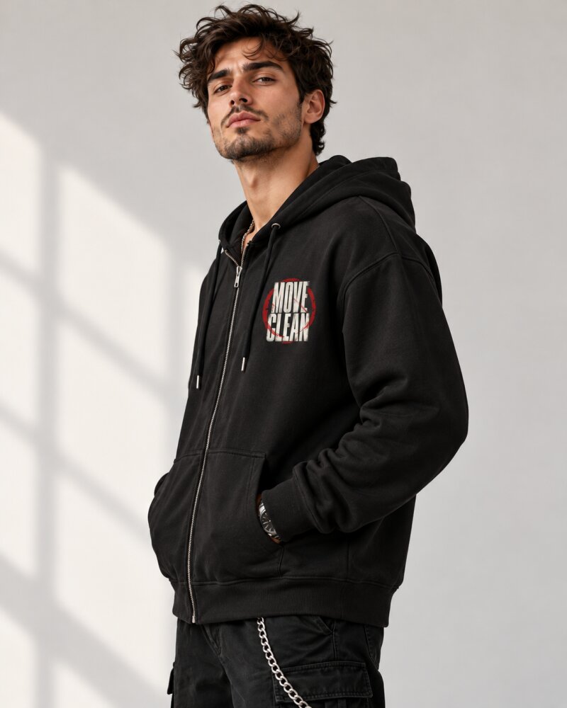Move Clean Black Zipper Hoodie - Haubett India product image