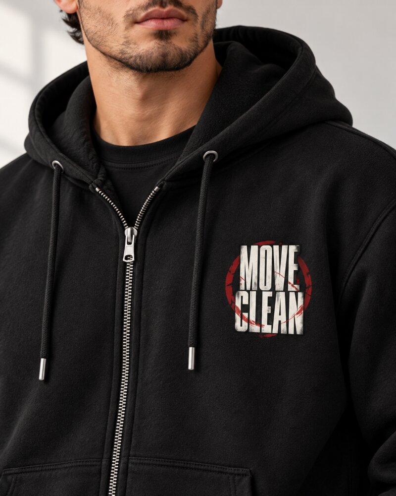 Move Clean Black Zipper Hoodie - Haubett India product image