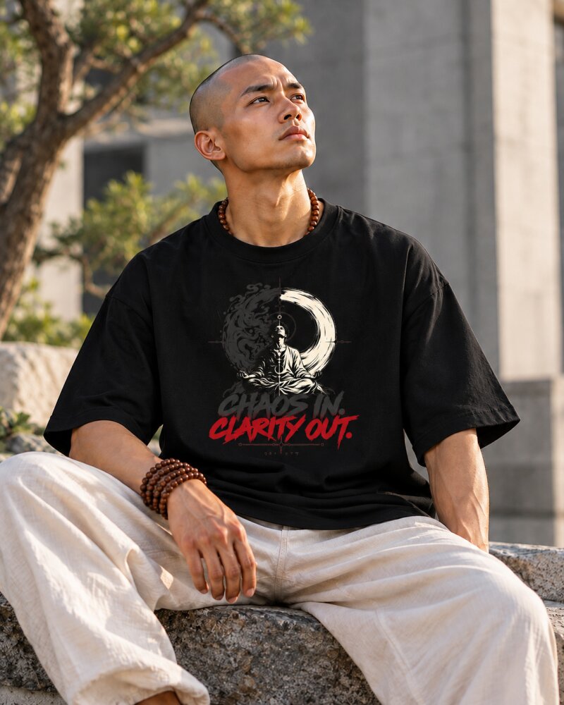 Chaos In Clarity Out Black Oversized T-Shirt - Haubett India product image