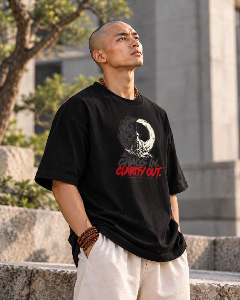 Chaos In Clarity Out Black Oversized T-Shirt - Haubett India product image