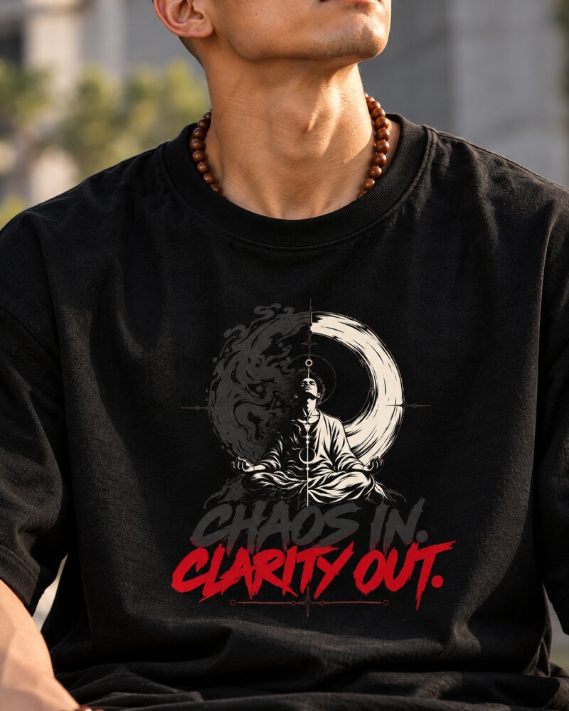 Chaos In Clarity Out Black Oversized T-Shirt - Haubett India product image