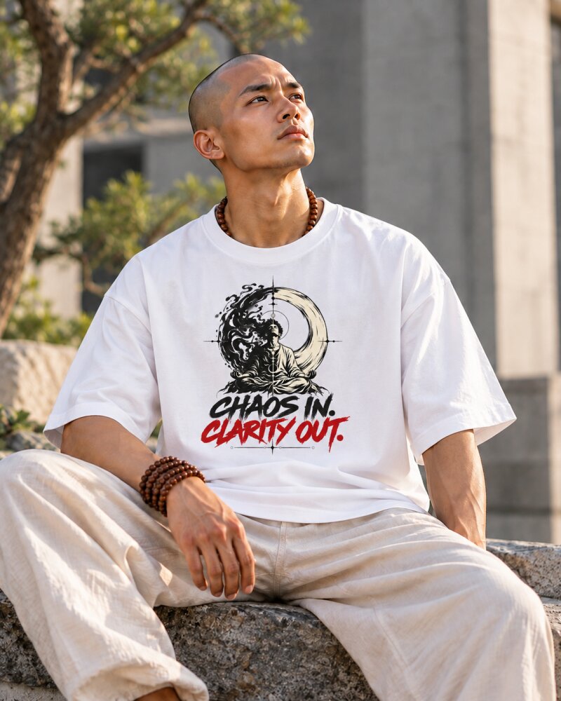 Chaos In Clarity Out White Oversized T-Shirt - Haubett India product image