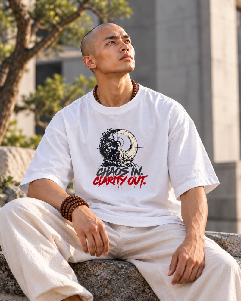 Chaos In Clarity Out White Oversized T-Shirt - Haubett India product image