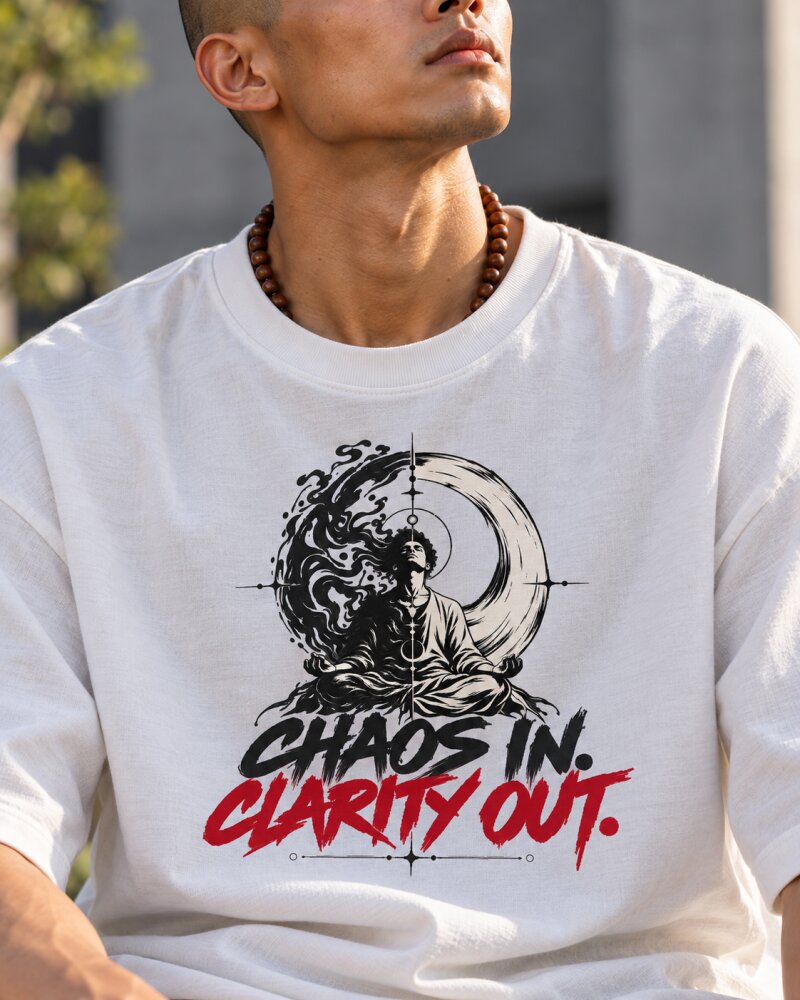 Chaos In Clarity Out White Oversized T-Shirt - Haubett India product image