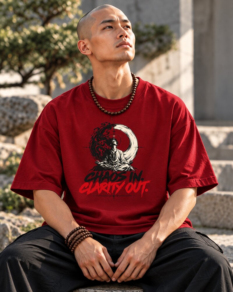 Chaos In Clarity Out Red Oversized T-Shirt - Haubett India product image