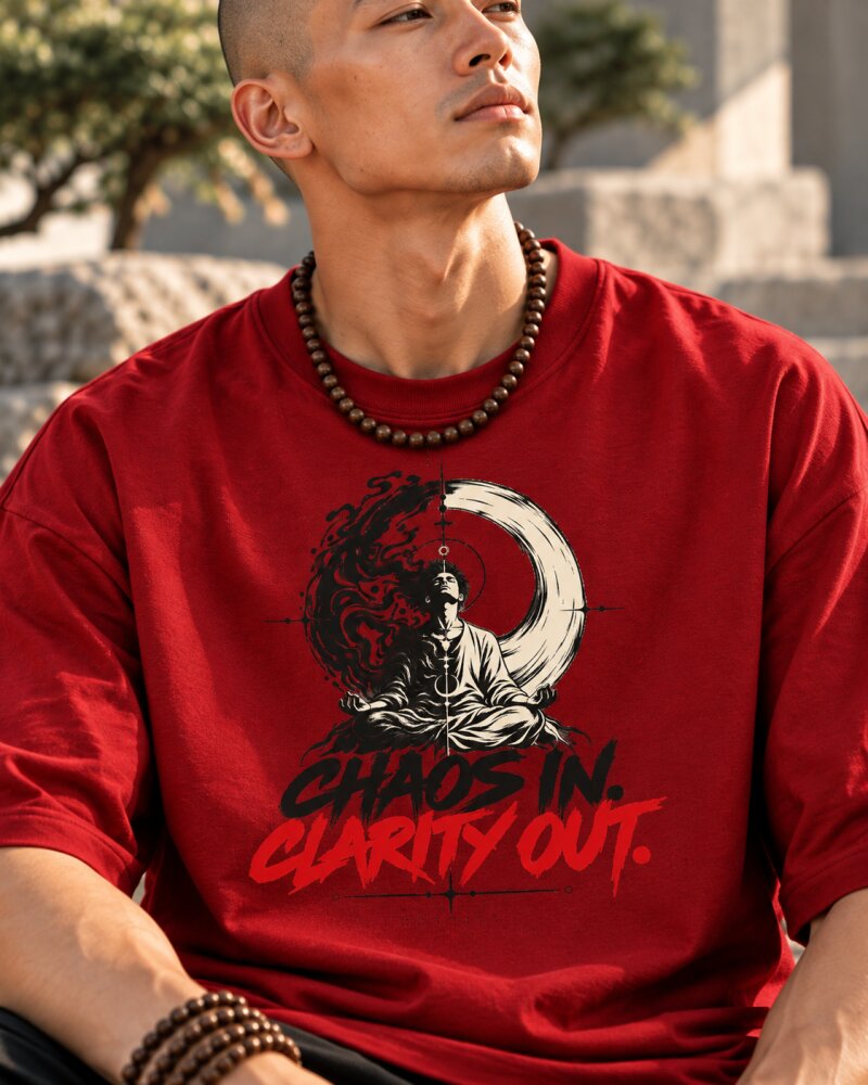 Chaos In Clarity Out Red Oversized T-Shirt - Haubett India product image