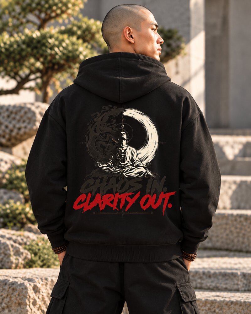 Chaos In Clarity Out Black Zipper Hoodie - Haubett India product image