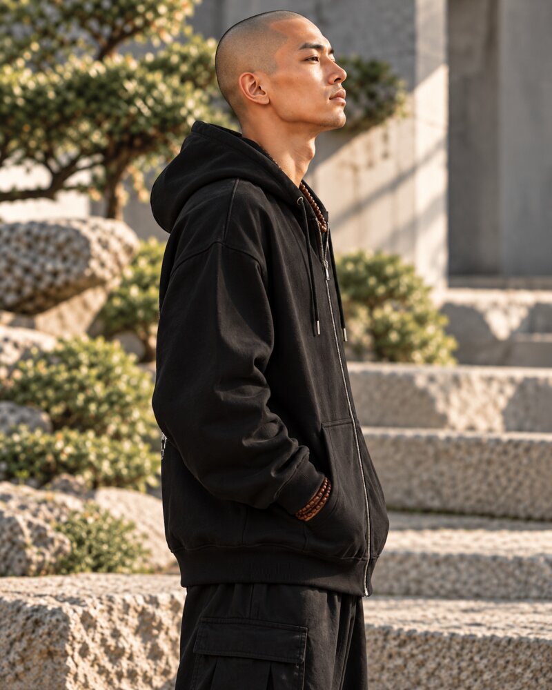 Chaos In Clarity Out Black Zipper Hoodie - Haubett India product image