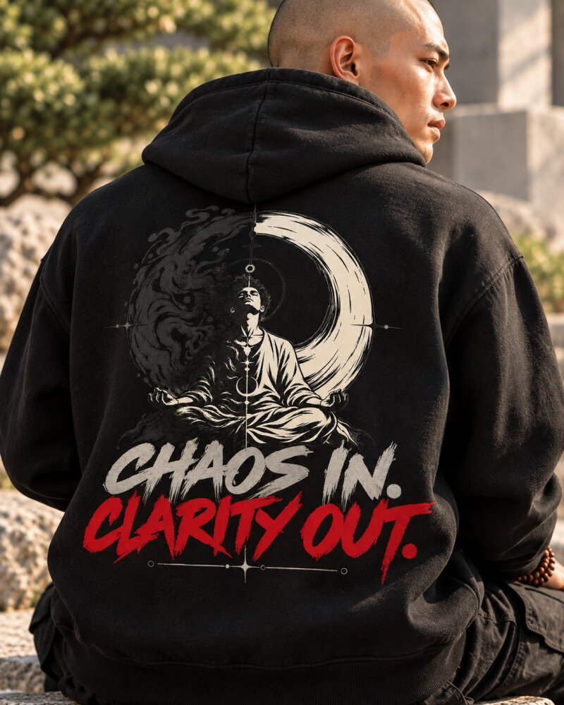 Chaos In Clarity Out Black Zipper Hoodie - Haubett India product image