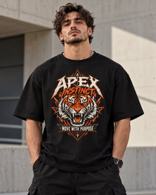 Apex Instinct Tiger Black Oversized T-Shirt - Haubett India product image