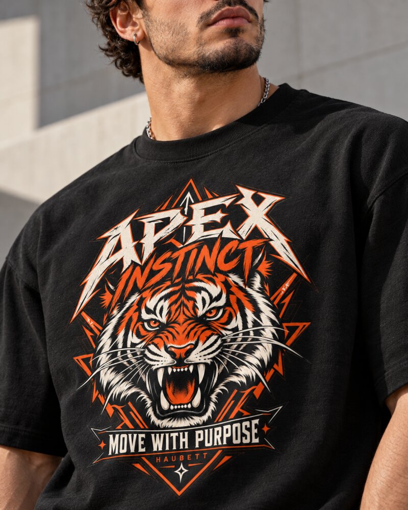 Apex Instinct Tiger Black Oversized T-Shirt - Haubett India product image